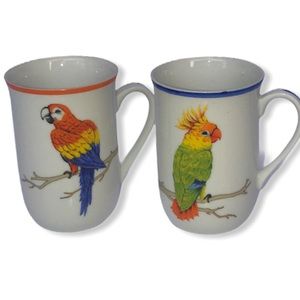 Vintage Tropical Bird Mugs Set of Two